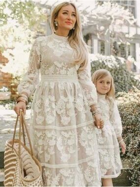 Ivy City Ivory Floral Lace Midi Dress “Mommy + Me” Matching dresses